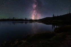 Milky Way over a lake, night sky