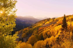 Fall colors, sunset in the mountains